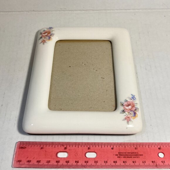 Vintage Ceramic Victorian Pink Flower Picture Photo Frame 4X5" Taiwan Ivory Rose - Picture 10 of 11